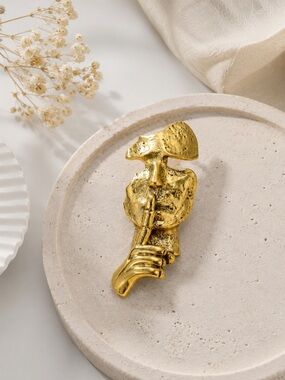 Anthropologie Gold Abstract Sculptural Face Brooch